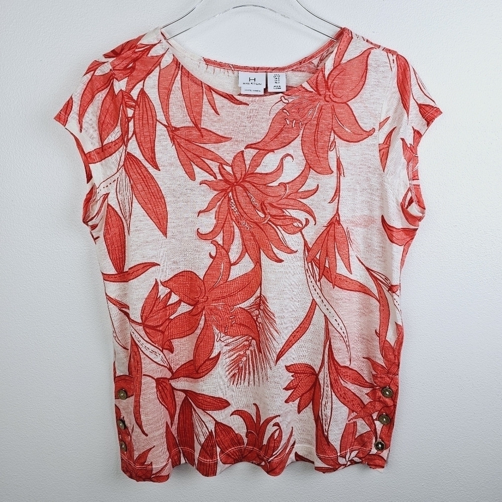 H by Halston Floral Linen Top NWT, size small